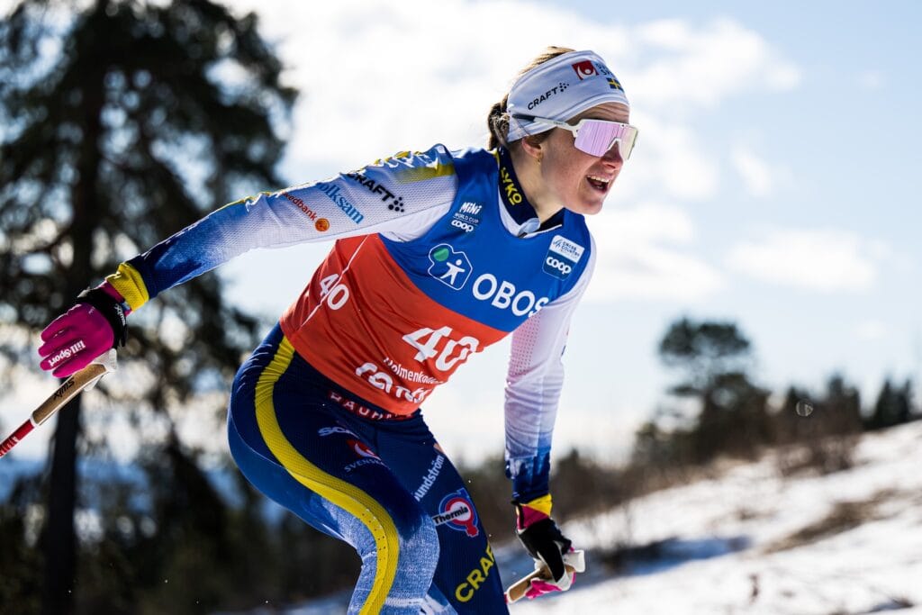 Ebba Andersson of Sweden competes in women’s 10 km Interval start free technique during the FIS Cross-Country World Cup on March 16, 2025 in Oslo. 
Photo: Marius Simensen / BILDBYRÅN /