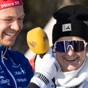 Ebba Andersson och Gustaf Berglund under SM den 6 april 2025 i Kalix.