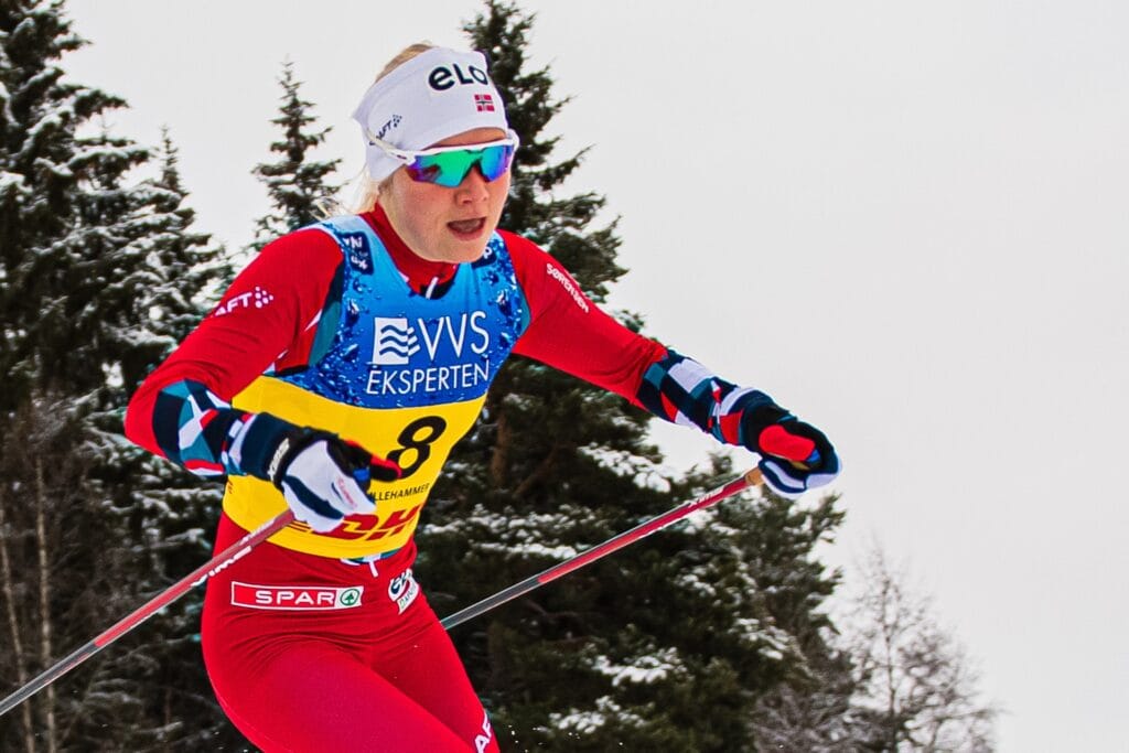 Amalie Håkonsen Ous of Norway competes in the Women's Cross Country Skiing Sprint qualification during the FIS Cross-Country World Cup on December 3, 2022 in Lillehammer.
