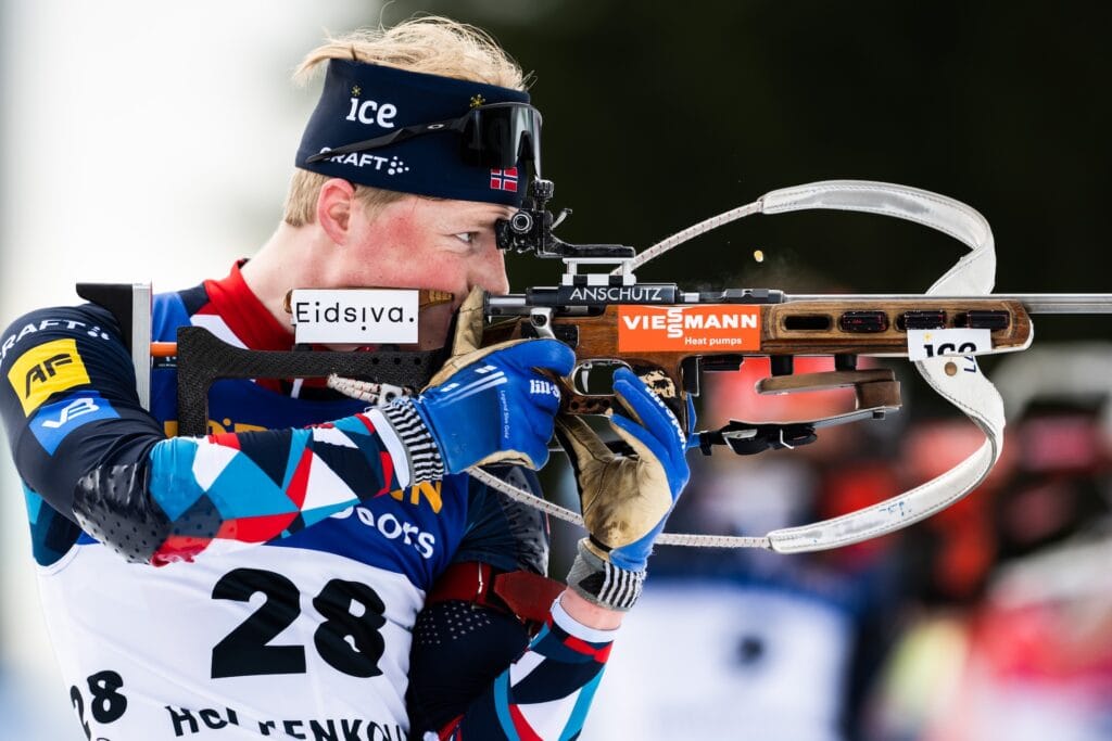 Einar Hedegart har gått en verdenscupen i skiskyting i sin karriere. Det var i Holmenkollen i 2023.  I 2029 er det VM nettopp i Holmenkollen. Foto: Vegard Grøtt / BILDBYRÅN 