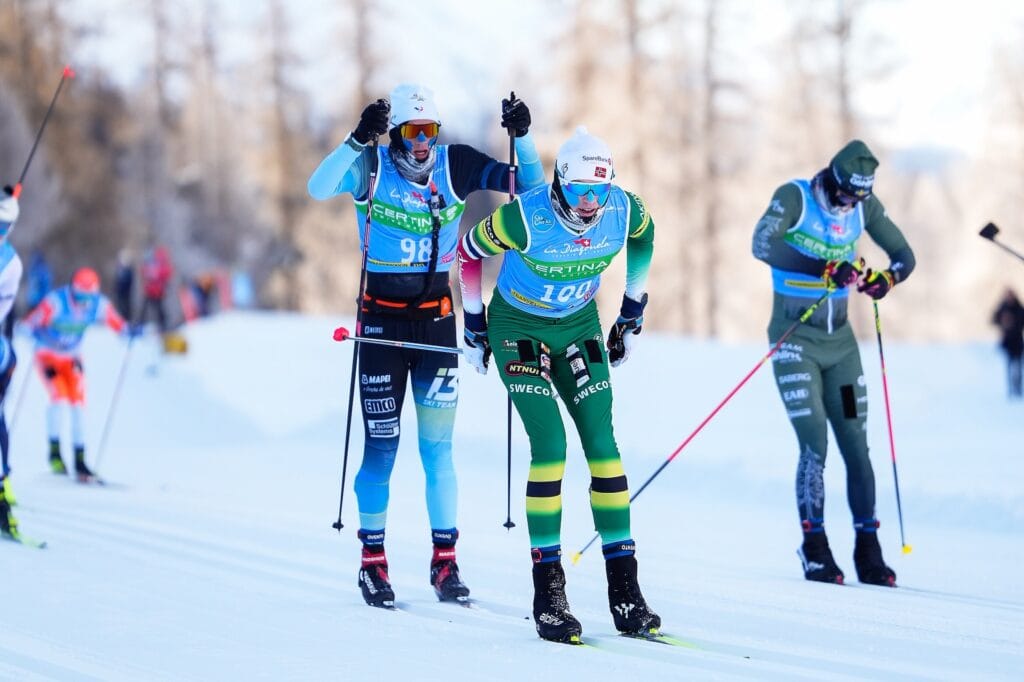 20.01.2024, Zuoz Switzerland (SUI): Simon Vuillet (FRA), Erik Ola Jorde (NOR), (l-r) - Ski Classics La Diagonela, Zuoz (SUI). www.nordicfocus.com.
