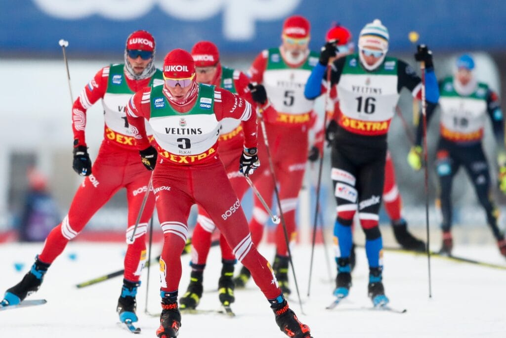 Alexander Bolshunov of Russia competes in the men’s 15 km pursuit during the FIS Cross-Country World Cup premiere on November 28, 2021 in Ruka.