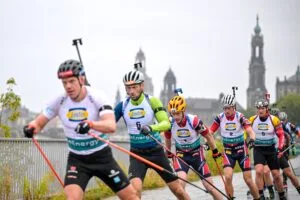 15.09.2024, Dresden, Germany (GER): Jakov Fak (SLO), Johannes Thingnes Boe (NOR), Tarjei Boe (NOR), Florent Claude (BEL), (l-r) - City Biathlon - Dresden