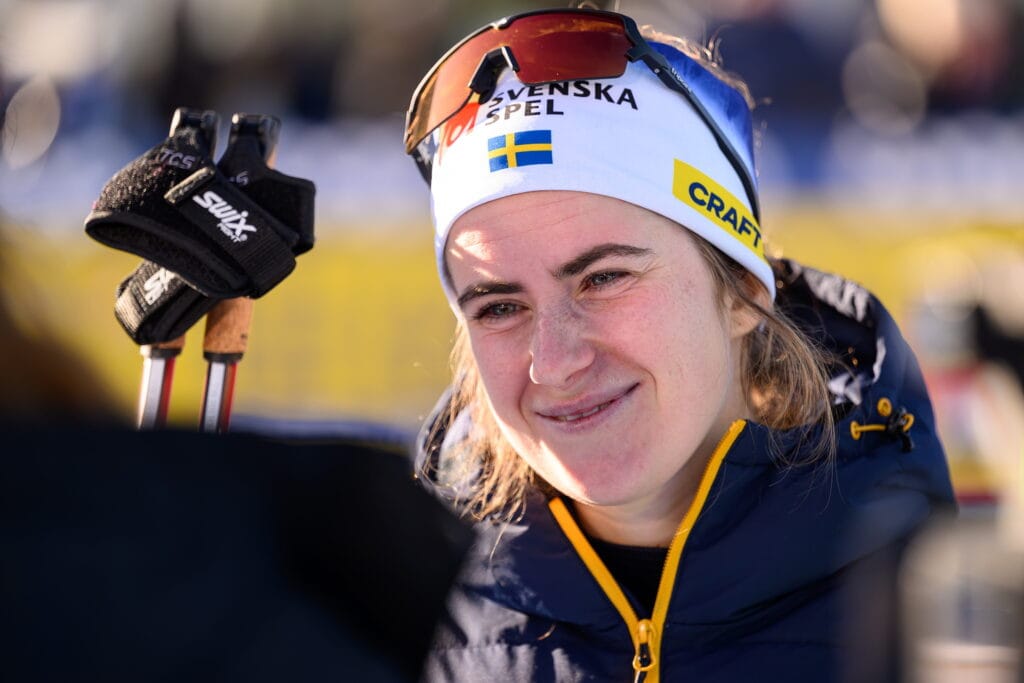 Ebba Andersson of Sweden in the mixed zone after the Women's Cross Country Skiing 15 km Classic Technique Pursuit during day five of Tour de Ski on January 1, 2025 in Toblach.