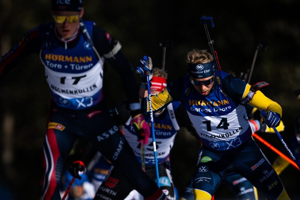 Viktor Brandt of Sweden competes in men's 12,5 km pursuit during the IBU World Cup on March 22, 2025 in Oslo.