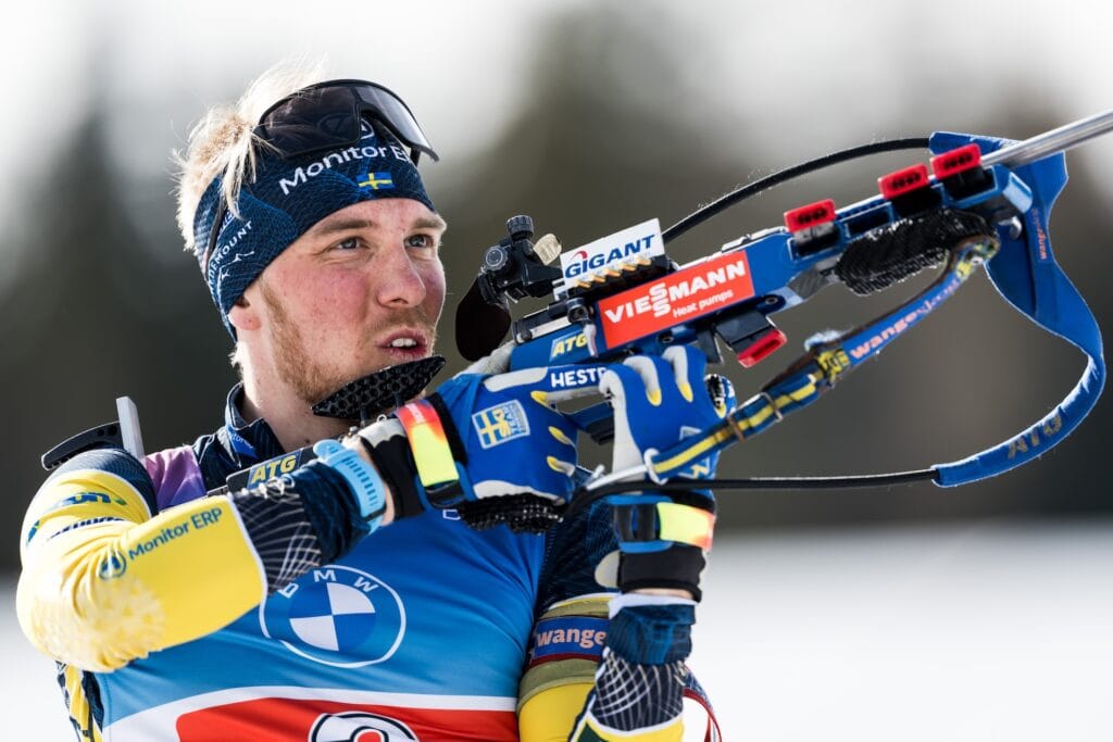 Viktor Brandt of Sweden during zeroing ahead of men's 4 x 7,5 km relay during the IBU Biathlon World Championships on February 22, 2025 in Lenzerheide. 