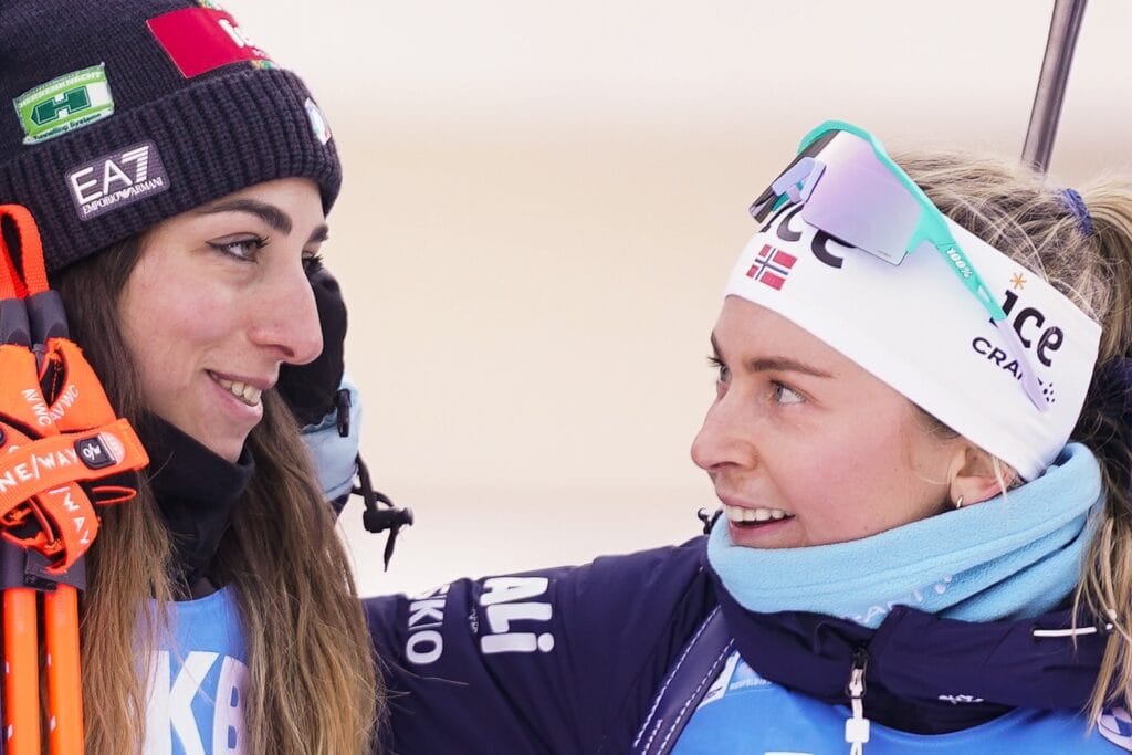 Lisa Vittozzi (ITA), Ingrid Landmark Tandrevold (NOR), (l-r) - IBU World Cup Biathlon, pursuit women, Ruhpolding (GER).