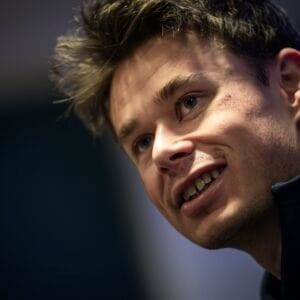 Harald Østberg Amundsen of the Norwegian national cross-country team at a press conference during day 6 of the 2025 FIS Nordic Ski World Championships on March 3, 2025 in Trondheim.