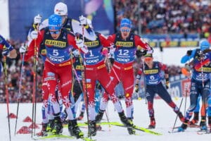 Martin Loewstroem Nyenget, Johannes Hoesflot Klaebo, Jan Thomas Jenssen (NOR) and Mika Vermeulen (AUT).