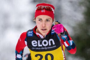 Margrethe Bergane of Norway competes in Women's Cross Country Skiing 20 km Mass Start during the FIS Cross-Country World Cup on December 4, 2022 in Lillehammer.