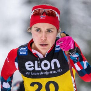 Margrethe Bergane of Norway competes in Women's Cross Country Skiing 20 km Mass Start during the FIS Cross-Country World Cup on December 4, 2022 in Lillehammer.