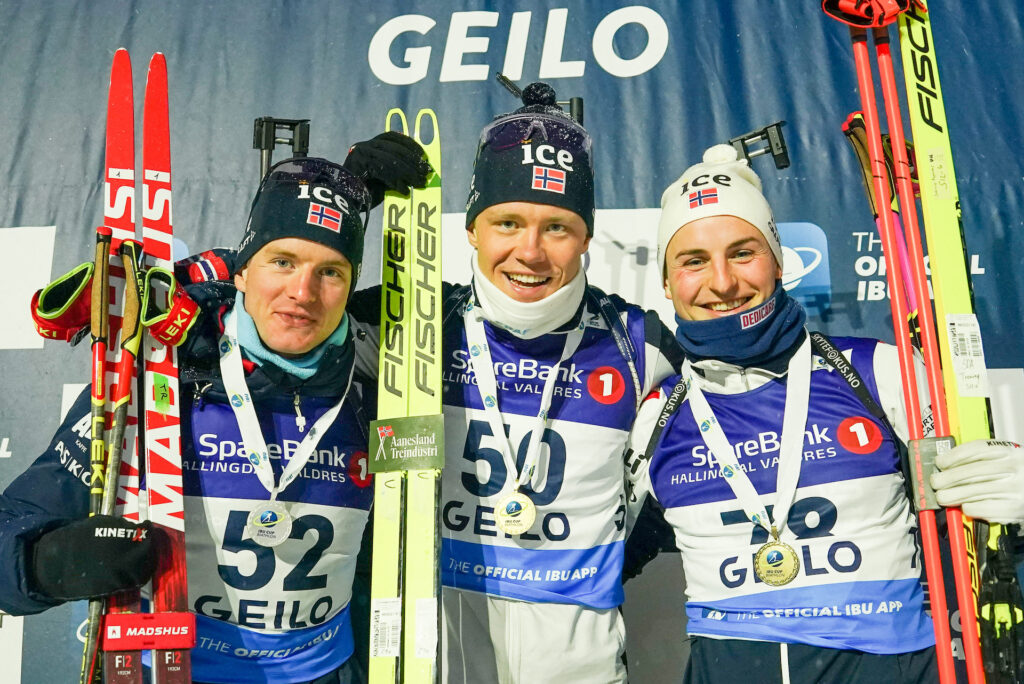 Norge dominerte IBU-Cupen 2024-25.Her fra Geilo I desember i fjor: Johan-Olav Botn (til venstre), Martin Uldal og Sverre Dahlen Aspenes. Foto: Nordnes/NordicFocus. 