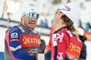 Lucas Chanavat (FRA), Johannes Hoesflot Klaebo (NOR), (l-r) - FIS world cup cross-country, tour de ski, individual sprint, Toblach (ITA).