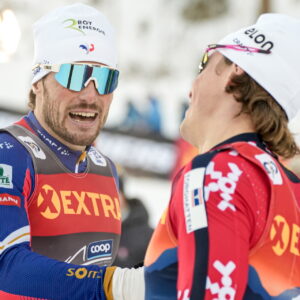 Lucas Chanavat (FRA), Johannes Hoesflot Klaebo (NOR), (l-r) - FIS world cup cross-country, tour de ski, individual sprint, Toblach (ITA).