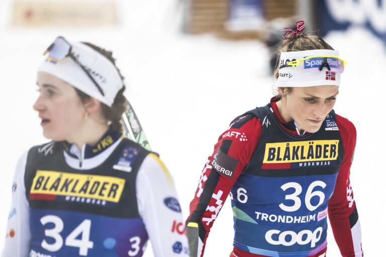 Ebba Andersson of Sweden and Therese Johaug of Norway after the women's classic technique interval start during day 7 of the 2025 FIS Nordic Ski World Championships on March 4, 2025 in Trondheim.