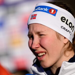 241230 Helene Marie Fossesholm at a press event with team Norway during day three of Tour de Ski on December 30, 2024 in Toblach.