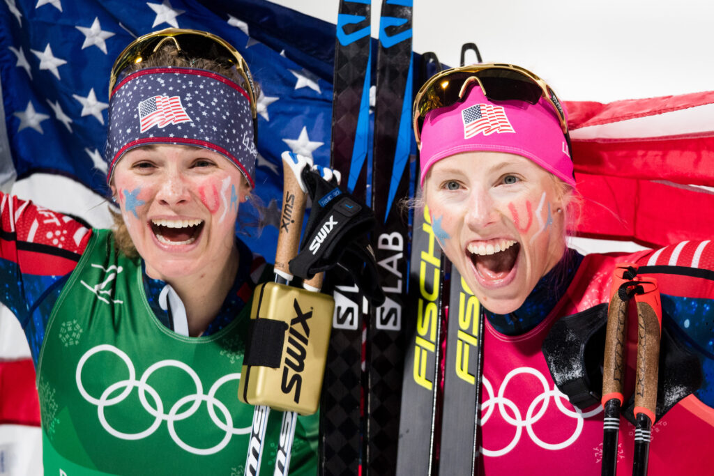Jessica Diggins og Kickan Randall tok OL-gull på teamsprinten i 2018 i Pyeongchang. Foto: Petter Arvidson / BILDBYRÅN