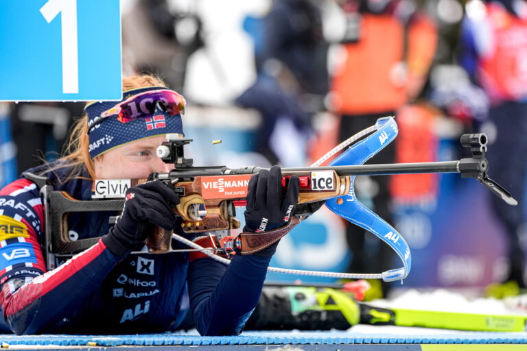 16.03.2025, Pokljuka, Slovenia (SLO): Maren Kirkeeide (NOR) - IBU World Cup Biathlon, mixed relay, Pokljuka (SLO).