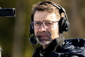 Ole Einar Bjørndalen ahead of women's 10 km pursuit during the IBU Biathlon World Championships on February 16, 2025 in Lenzerheide.
