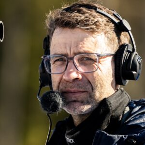 Ole Einar Bjørndalen ahead of women's 10 km pursuit during the IBU Biathlon World Championships on February 16, 2025 in Lenzerheide.