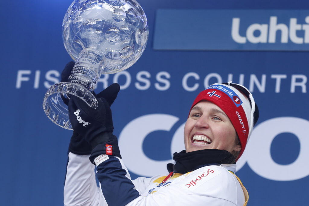 Tiril Udnes Weng of Norway celebrates after the women's 20 km mass start during the FIS Cross-Country World Cup on March 26, 2023 in Lahti. 
Foto: Kalle Parkkinen / BILDBYRÅN