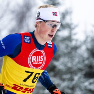 Einar Hedegart of Norway competes in men's cross country skiing 10 km free technique interval start during the FIS Cross-Country World Cup on December 6, 2024 in Lillehammer.