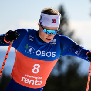 Einar Hedegart of Norway competes in men’s 10 km Interval start free technique during the FIS Cross-Country World Cup on March 16, 2025 in Oslo.