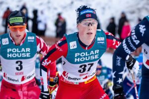 Einar Hedegart of Norway competes in the the FIS Cross-Country World Cup Men's Mass Start 20.0 km Free on November 30, 2025 in Ruka.