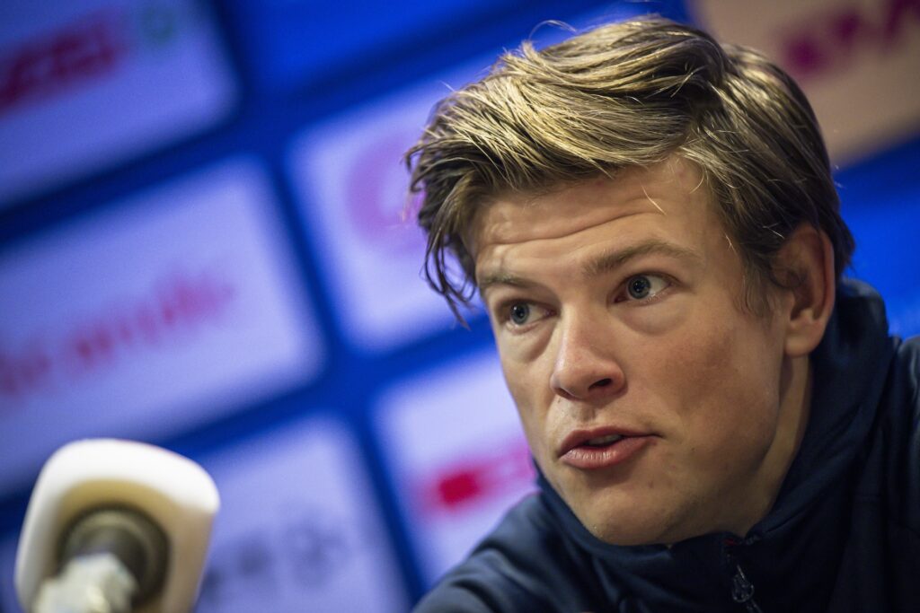 Johannes Høsflot Klæbo of the Norwegian national cross-country team at a press conference during day 6 of the 2025 FIS Nordic Ski World Championships on March 3, 2025 in Trondheim.