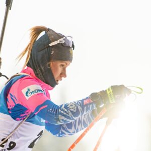 Kristina Reztsova of Russia competes in women's 7,5 km sprint during the IBU Biathlon World Cup on December 2, 2021 in Östersund.
