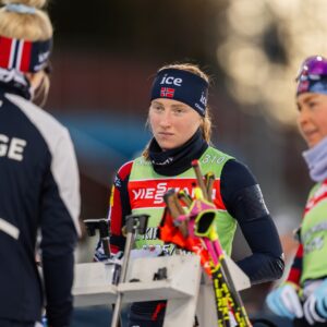 251128 Maren Hjelmeset Kirkeeide of Norway during a training session ahead of the IBU World Cup on November 28, 2025 in Östersund.