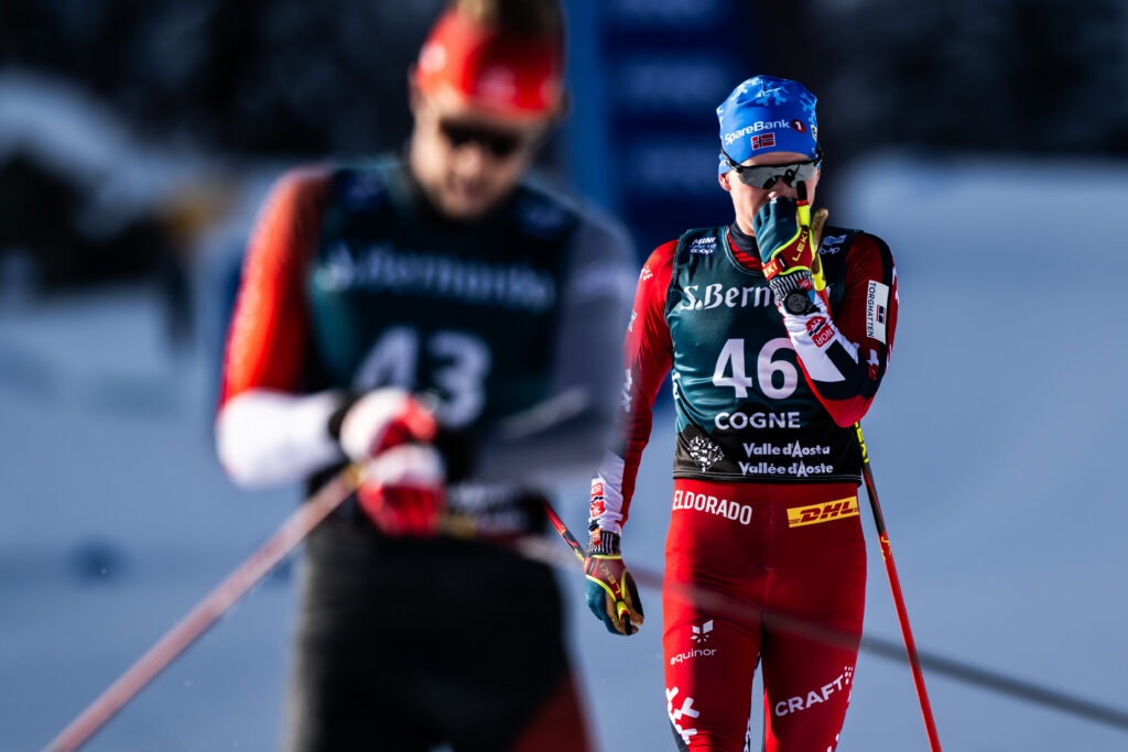 250202 Andreas Fjorden Ree of Norway competes in the men's 10 km interval start free technique during the FIS Cross-Country World Cup on February 2, 2025 in Cogne. 