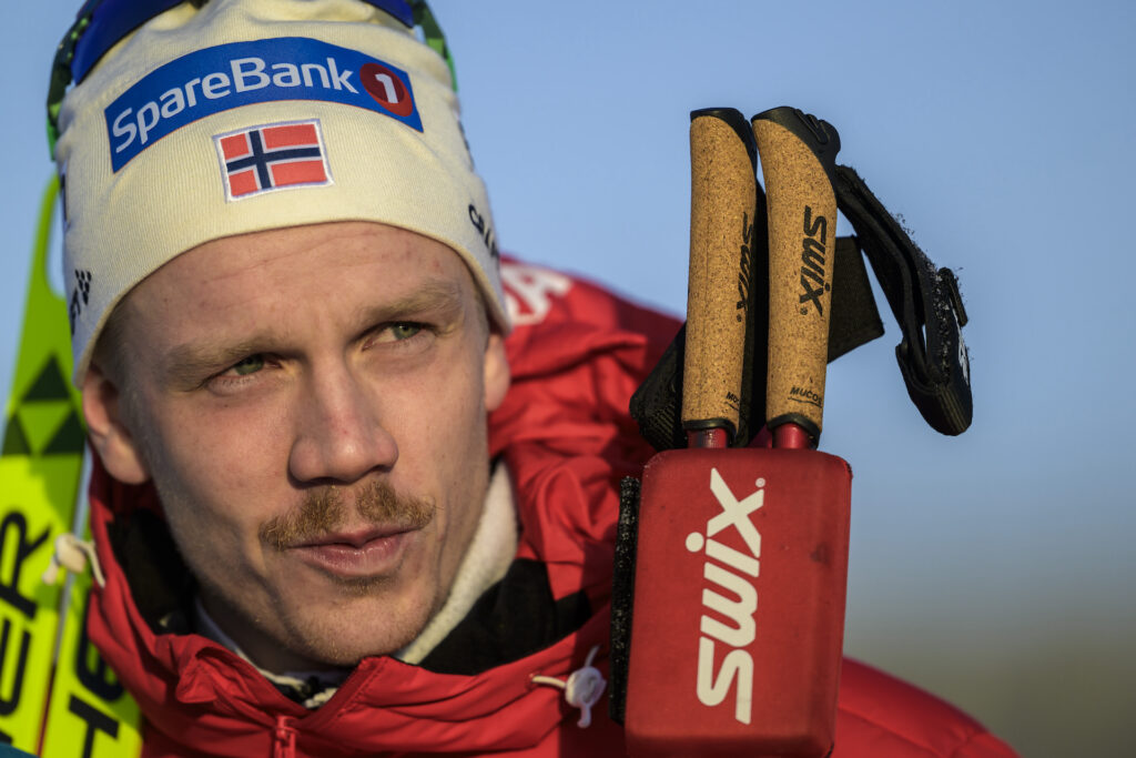 an Thomas Jenssen of Norway in the mixed zone after the men's cross country skiing skiathlon during the FIS Cross-Country World Cup on December 8, 2024 in Lillehammer.