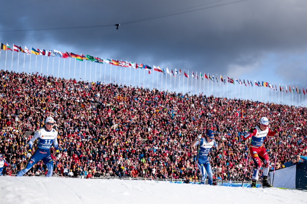 Trondheim, Norway (NOR): William Poromaa (SWE), Remi Lindholm (FIN), Johannes Hoesflot Klaebo (NOR), (l-r) - FIS Nordic World Ski Championships Cross-Country, mass men, Trondheim (NOR). Foto: Modica/NordicFocus.