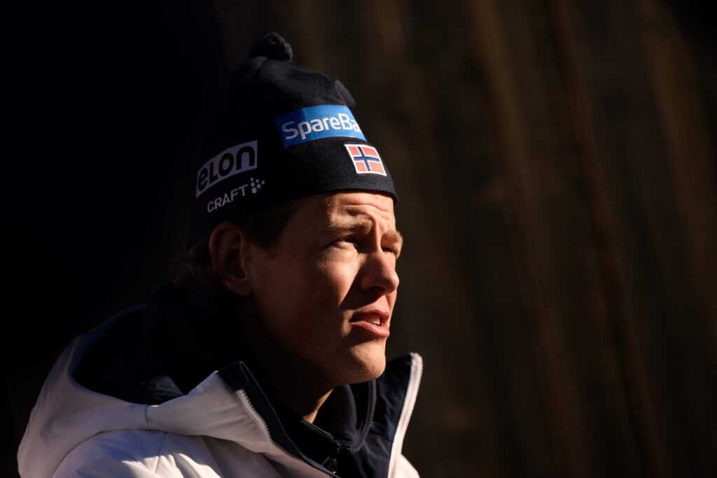 Johannes Høsflot Klæbo at a press event with team Norway during day three of Tour de Ski on December 30, 2024 in Toblach.