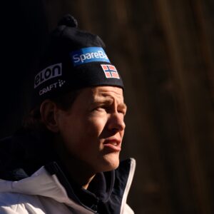 Johannes Høsflot Klæbo at a press event with team Norway during day three of Tour de Ski on December 30, 2024 in Toblach.