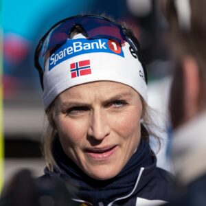 Therese Johaug of Norway is being interviewed during the FIS Cross-Country World Cup on March 22, 2025 in Lahti.