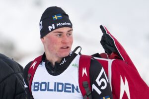 Alvar Myhlback, Bjursås IK after beeing disqualified in the men's sprint during the Swedish cross-country skiing premiere Sverigepremiären on November 21, 2025 in Gällivare.