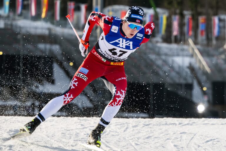 Filip Skari of Norway competes in the men's sprint prologue during the FIS Cross-Country World Cup on January 17, 2026 in Oberhof.