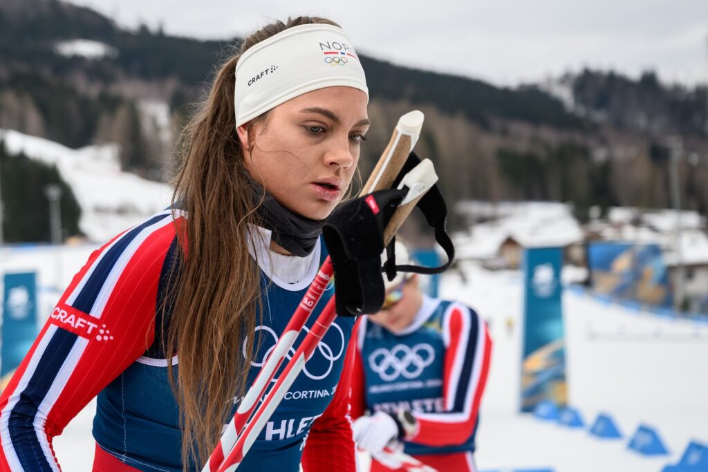 Kristine Stavås Skistad of Norway at a cross-country skiing training session during day 3 of the 2026 Winter Olympics on February 9, 2026 in Val di Fiemme.