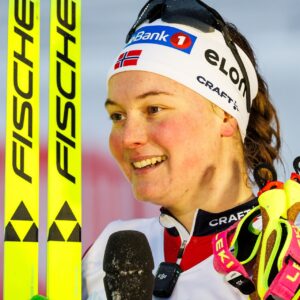 Julie Myhre etter seieren i Skandinavisk Cup i desember. Foto: Johan Axelsson / BILDBYRÅN