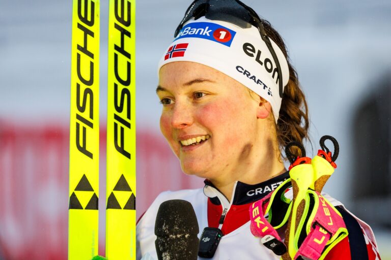 Julie Myhre etter seieren i Skandinavisk Cup i desember. Foto: Johan Axelsson / BILDBYRÅN