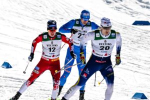 07.03.2026, Lahti, Finland (FIN): Jan Stoelben (GER), Gus Schumacher (USA), Valerio Grond (SUI), Even Northug (NOR), Davide Graz (ITA), Marcus Grate (SWE), (l-r) - FIS world cup cross-country, individual sprint, Lahti (FIN). www.nordicfocus.com.