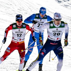 07.03.2026, Lahti, Finland (FIN): Jan Stoelben (GER), Gus Schumacher (USA), Valerio Grond (SUI), Even Northug (NOR), Davide Graz (ITA), Marcus Grate (SWE), (l-r) - FIS world cup cross-country, individual sprint, Lahti (FIN). www.nordicfocus.com.