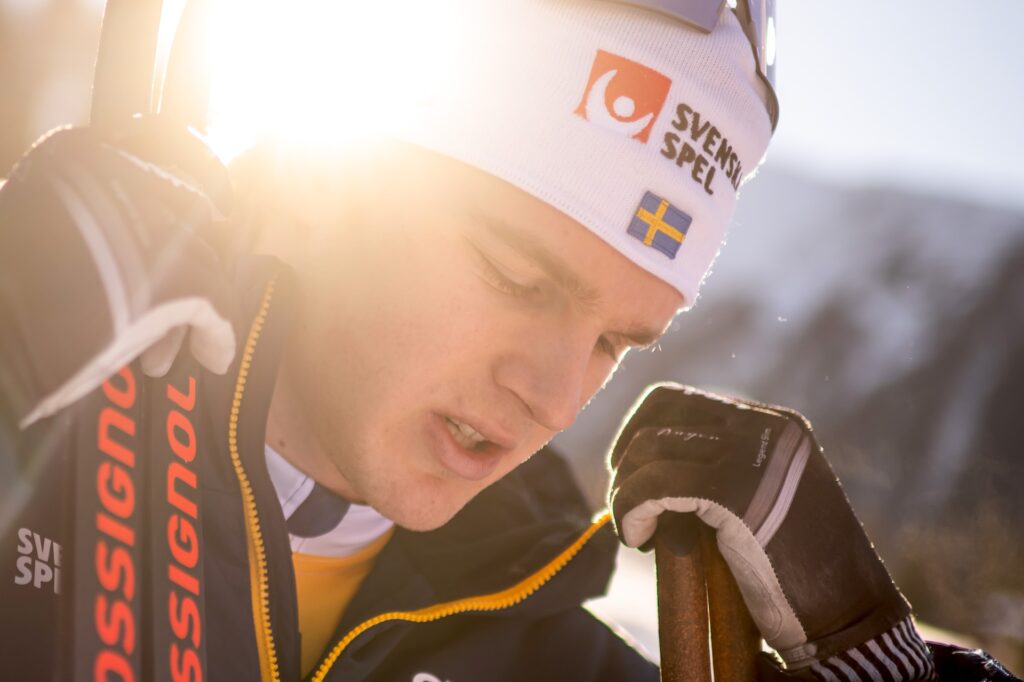Edvin Anger of Sweden after competing in the men's 10 km free technique interval start during the FIS Cross-Country World Cup on December 14, 2025 in Davos.