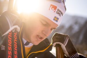 Edvin Anger of Sweden after competing in the men's 10 km free technique interval start during the FIS Cross-Country World Cup on December 14, 2025 in Davos.