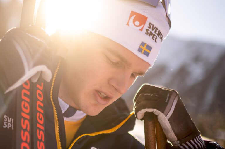 Edvin Anger of Sweden after competing in the men's 10 km free technique interval start during the FIS Cross-Country World Cup on December 14, 2025 in Davos.