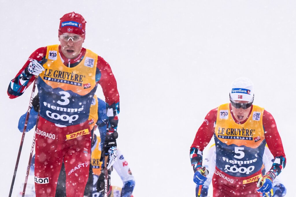 Henrik Dønnestad og Martin Løwstrøm Nyenget under Tour de Ski 2024 Foto: Bildbyrån