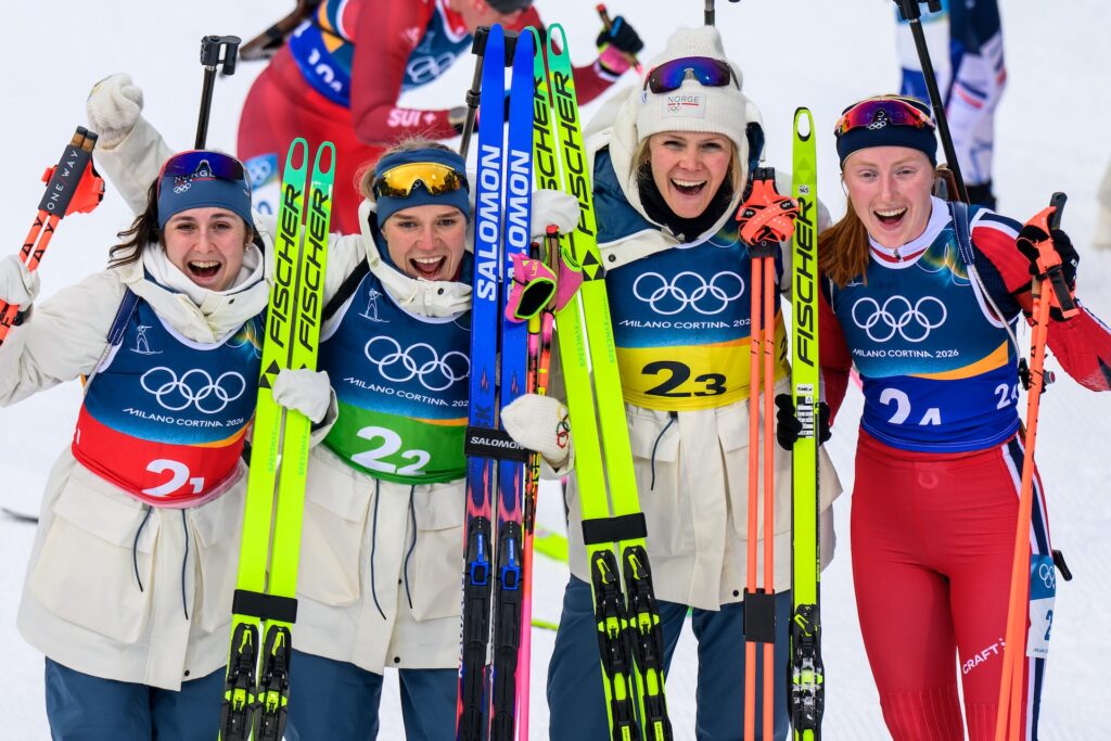 Karoline Knotten tok bronse på stafetten i OL 2026 sammen. med Marthe Kråkstad Johansen, Juni Arnekleiv og Maren Kirkeeide.Foto: Mathias Bergeld / BILDBYRÅN