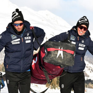 Chris Andre Jespersen (NOR), Astrid Oyre Slind (NOR), (l-r) - Ski Classics La Diagonela, Zuoz (SUI).